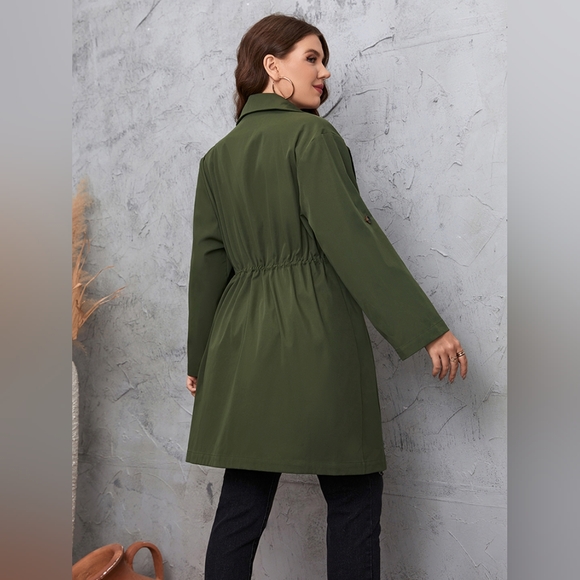 Honey Plus Size Lapel Collar Roll-Tab Sleeve Trench Coat - Picture 4 of 5